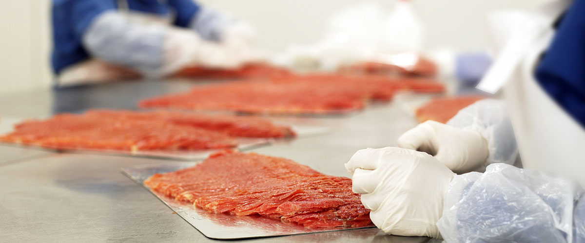 Up close of food in processing factory